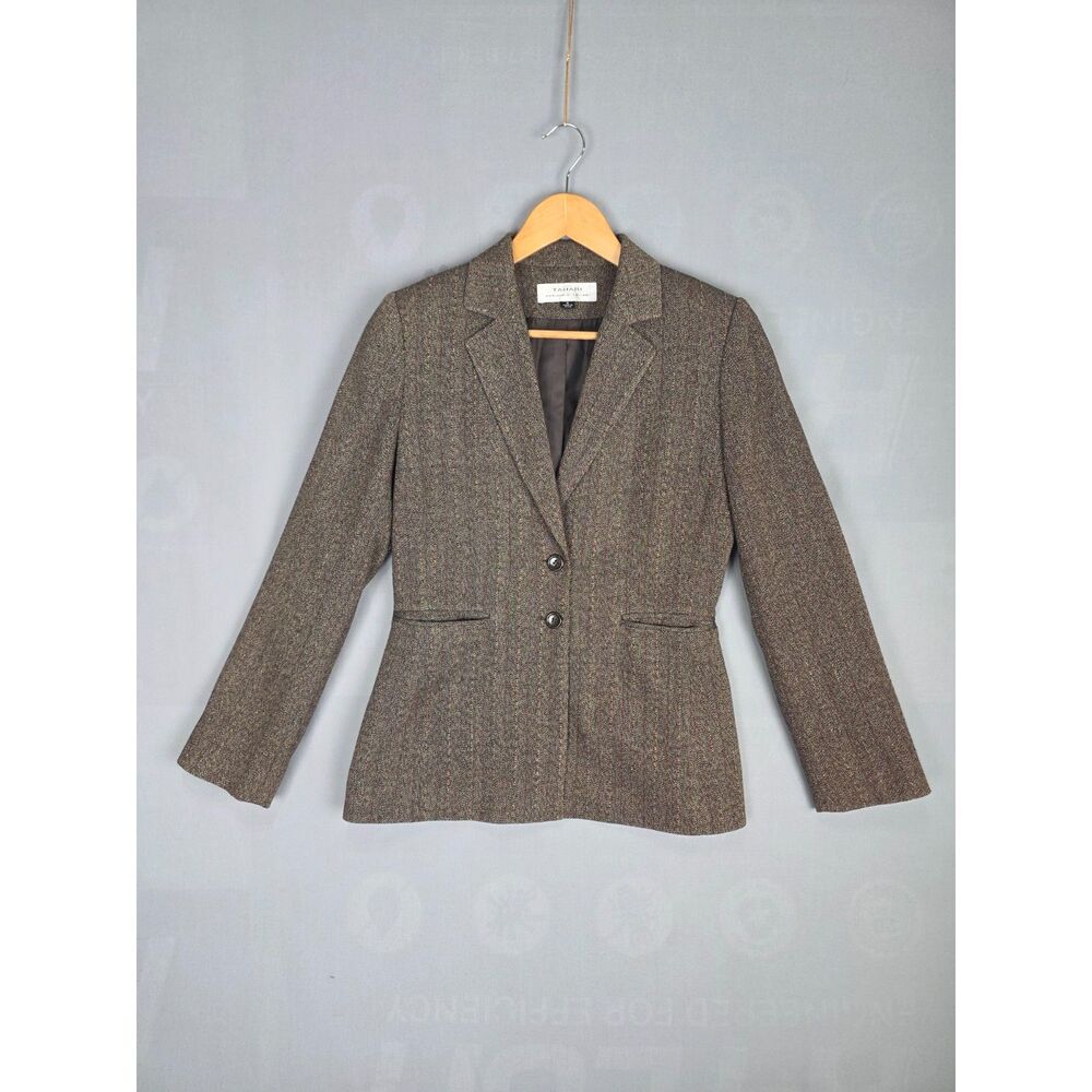 Tahari Brown Tweed Wool Blend Suit Jacket Size 4 Professional Office Work